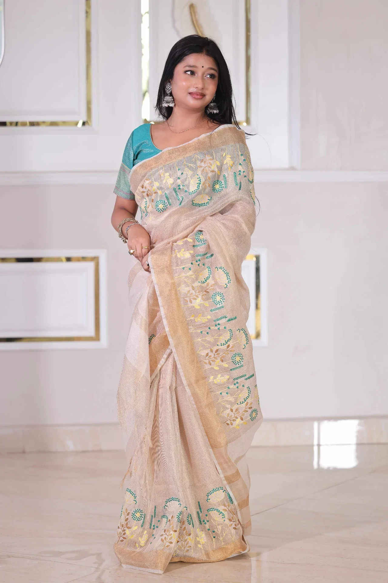The Meadow Glow Tissue Linen Saree - Image 1